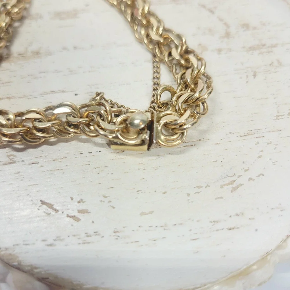 12K Gold Filled Bracelet by Rhythm Vintage Multi Link Charm Chain Bracelet
